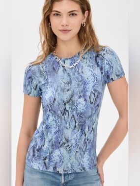 L'AGENCE Ressi Short Sleeve Crew Neck Textured Snake Print Tee